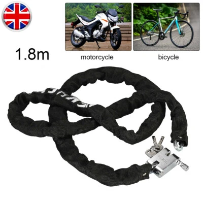 STRONG MOTORCYCLE MOTORBIKE BIKE ANTI-THEFT SECURITY CHAIN AND PADLOCK LOCK UK - Image 1 of 4