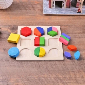 Wooden Geometric Shapes Montessori Puzzle Sorting Math Learning toys for kids - Picture 1 of 7