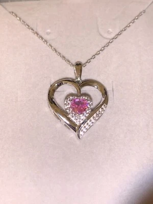 NUEVO* ZALES Collar de Zafiro ROSA Y BLANCO BRILLANTE Creado en Laboratorio Foto 1 de 4