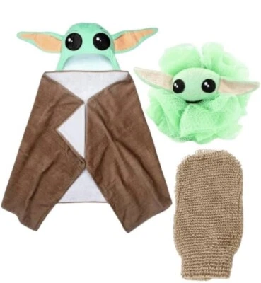 Juego de accesorios de baño de algodón Mandalorian Grogu con capucha Star Wars Baby Yoda Foto 1 de 4