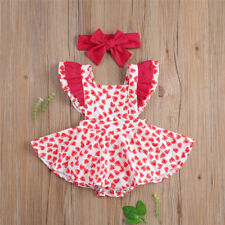 NEW Valentine's Day Baby Girls Heart Print Ruffle Romper Dress & Headband