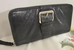 Portafoglio Coach nero grande spesso pelle ciottoli zip raro bellezza! - Foto 1 di 12