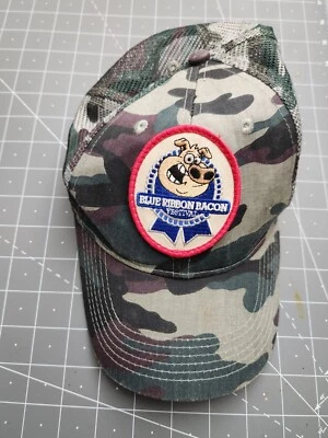 Gorra Gorra Cinta Azul Tocino Festival Cerdo Camuflaje Malla Camionero Ajustable  Foto 1 de 4