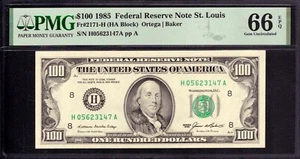 1985 $100 FEDERAL RESERVE NOTE ST. LOUIS FR.2171-H HA BLOCK PMG GEM UNC 66 EPQ - Picture 1 of 4