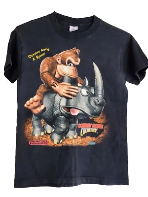 Camiseta de colección 1995 Donkey Kong Country Nintendo DK y Rambi - Delta pequeña - RARA Foto 1 de 4