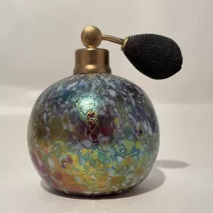 Vintage Textured Iridescent Obsidian Glass Atomizer Perfume Bottle 4.5" Excellen - Picture 1 of 6