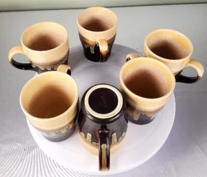 Brown Drip Glaze CULINARY CONCEPTS 6 piece Ceramic 9.6 oz Coffee MUG SET -798A - Picture 1 of 15