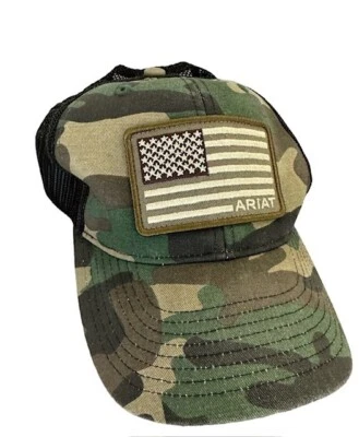 Gorra de béisbol Ariat para hombre malla bordada a presión parche bandera de EE. UU. camuflaje por todas partes Foto 1 de 4
