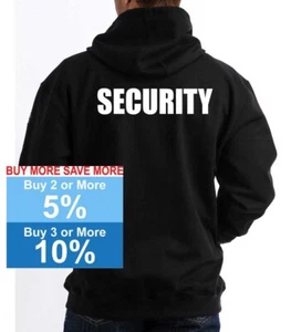 MEN'S SECURITY GUARD STAFF POLICE FLEECE SAFETY ZIP UP SWEATSHIRT BLACK HOODIE - Picture 1 of 3