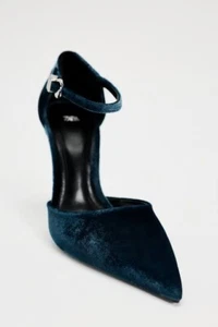 Zara BLUE VELVET High Heels - Size 7.5 / EU 38 - NEW Shoes STRAP NO BOX 1836/310 - Picture 1 of 1