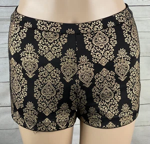 Forever 21 Tap Shorts Small Black Gold Floral Print Exposed Back Zipper Booty - Picture 1 of 12