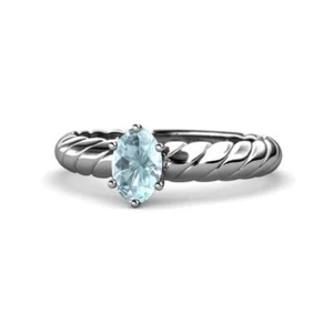 Oval Shape Aquamarine Rope Solitaire Engagement Ring 3/4 ct 14K Gold JP:125386 - Picture 1 of 19
