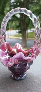 Fenton Plum Opalescent Carnival Basket Iridized - Picture 1 of 23