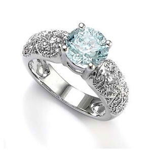  950 Platinum Aquamarine Diamond Engagement Ring Ring Sizes 4 to 9.5 #R1272