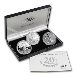 2006-W 3-Coin Proof Silver Eagle Set (20th Anniv, w/Box & COA) - Picture 1 of 4
