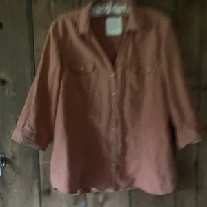 Sonoma Life Style Button Up Women’s 3/4 Sleeve Shirt XL Pumpkin Linen Cotton - Picture 1 of 5