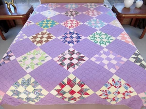 MUCH USED Vintage Hand Pieced & Quilted Feed Sack SISTER'S CHOICE Quilt; 88"x74" - Picture 1 of 24