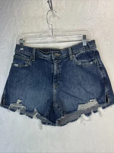 Aerie Denim Shorts Womens Medium M Blue Distressed Frayed Hem Elastic Waist - Picture 1 of 13