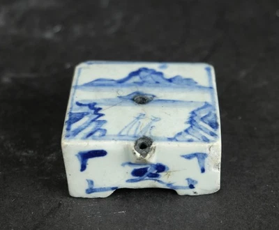 Antiguo gotero cuadrado azul y blanco 6 cm Corea dinastía Yi decoración paisaje Foto 1 de 4
