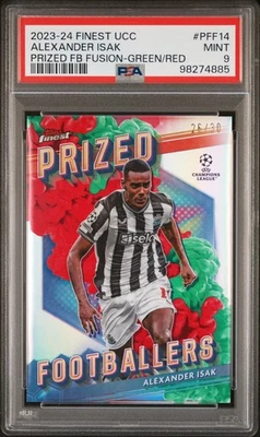 2023-24 Finest UCC Alexander Isak Prized Footballers Green Red Fusion /30 PSA 9 - Image 1 of 2