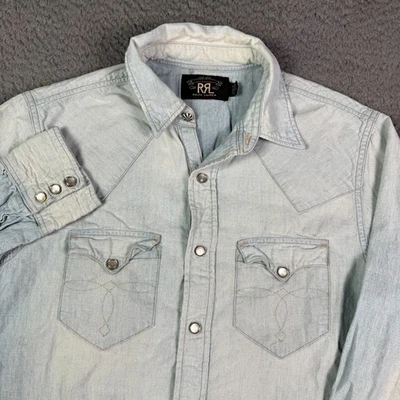 RRL Double RL Western Shirt Mens S Blue Chambray Pearl Snap Pockets Ralph Lauren - Image 1 of 4