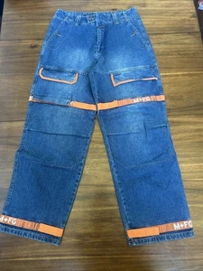 Marithe Francois Girbaud Shuttle Jeans with Orange Straps Size 36M Vintage - Picture 1 of 19