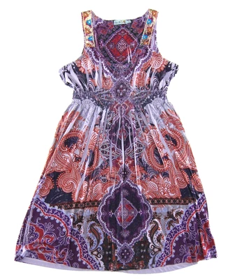 Vestido Unity World Wear Y2K Púrpura Rojo Dorado Floral Cachemira Elastizado Tanque Sol Grande Foto 1 de 4