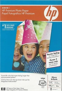 HP Premium Photo Błyszczący bez obramowania papier atramentowy 4" x 6" (100 arkuszy) 10 mil - Zdjęcie 1 z 2