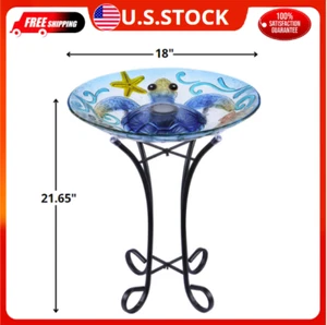 Glass Bird Bath, Bird Baths for Outdoors, Solar Bird Feeder with Metal Stand for - Picture 1 of 10