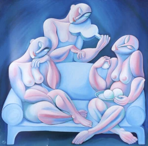 Yuroz " Light Blue Couch " Original 36x36 Limited Edition Serigraph Hand Signed - Picture 1 of 7