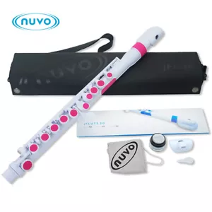 Nuvo jFlute 2.0 - Student Plastic Flute w "Donut" Curved Headjoint - White/Pink - Picture 1 of 2