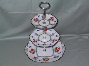 JGS Foley Field Poppy Bone China 3-Tier Hostess Cake Plate Stand - Picture 1 of 4