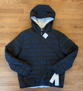 Calvin Klein Women's Hooded Sherpa Lined Infinite Stretch Coat Large NWT Black - Picture 1 of 20