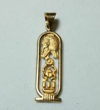 Egyptian Hand Crafted 18K Yellow Gold Cartouche King Tut Scarab Pendant 3 Gr