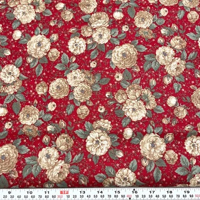 Vintage Joan Kessler for Concord Florals on Red Cotton Fabric by the HALF YARD - Image 1 of 2