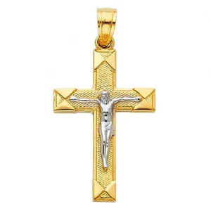 14K Yellow and white gold 2 tone Crucifix Cross Religious Pendant - Picture 1 of 1