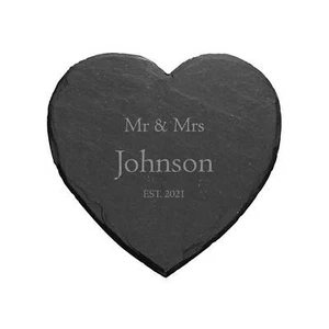 PERSONALISED Message Slate Heart Coaster - Anniversary Gift - Picture 1 of 4