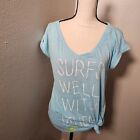 Hollister Surf Medium Women's T Shirt Surfs Well With Others Tie Front Blue