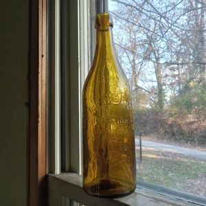 BEAUTIFUL YELLOW E.BECKER BOTTLED BEER LANCASTER,O 1880s APPLIED BLOB TOP BOTTLE - Picture 1 of 10