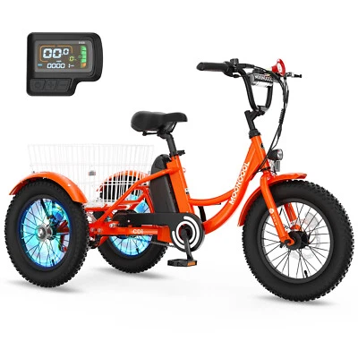 MOONCOOL 16"×3" Triciclo Eléctrico Juvenil, 250W Neumático Graso 3 Ruedas eBike para Niños Niñas Foto 1 de 4