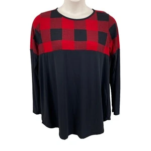 Blusa de punto para mujer Acting Pro talla XL roja negra pulóver a cuadros búfalo LS - Imagen 1 de 10
