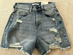 So Shorts Womens Size 1/25 Boyfriend High Rise Midi Distressed Denim  NWT - Picture 1 of 7