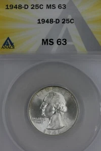 1948-D .25 ANACS MS 63 Washington Quarter, Silver 25 Cents (.25) - Picture 1 of 2