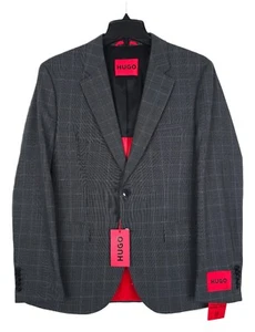 Hugo Boss Men's Modern-Fit Stretch Wool Suit Jacket Medium Grey Plaid 38S NWT - Picture 1 of 7