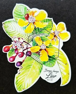 *FREE SHIP Malaysia Wild Flowers III 2020 (ms MNH *odd shaped *UV Spot *unusual - Image 1 of 4