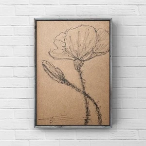 Poppy Pods Drawing Poppies Pencil Liner Sketch Minimalism Wall Art Signed Art - Picture 1 of 17
