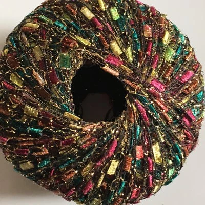 Garden Glitz Ladder Ribbon Yarn Dark Horse Beautiful #A106 Teal Gold Pink Copper Foto 1 de 4