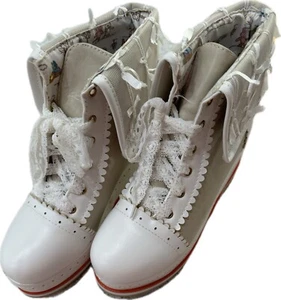 Lolita Wedge Heel Platform Round Toe Lace-up Cosplay Brugue Sneaker Boot Sz 8 - Picture 1 of 8