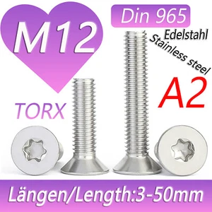 M12 A2 Stainless Steel Torx Countersunk Machine Screws Six Lobe Din 965 4mm-90mm - Picture 1 of 17