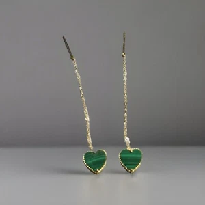 18k drop Malachite Earrings - Picture 1 of 5